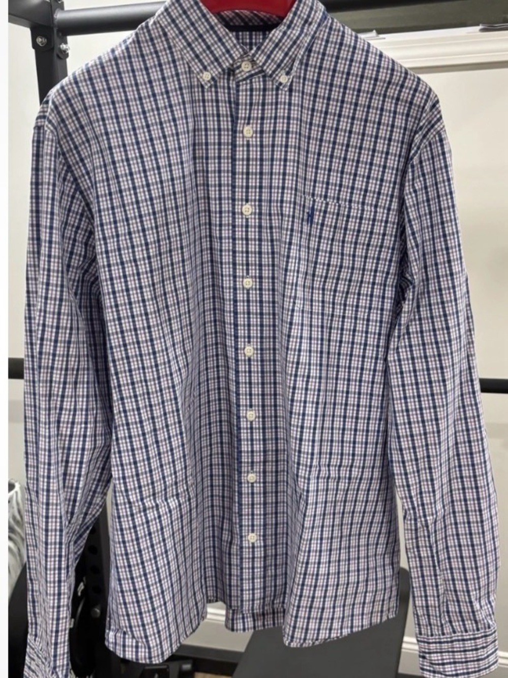 Johnnie-O Hangin Out Men's Blue & White Plaid Button-Down Shirt XL
